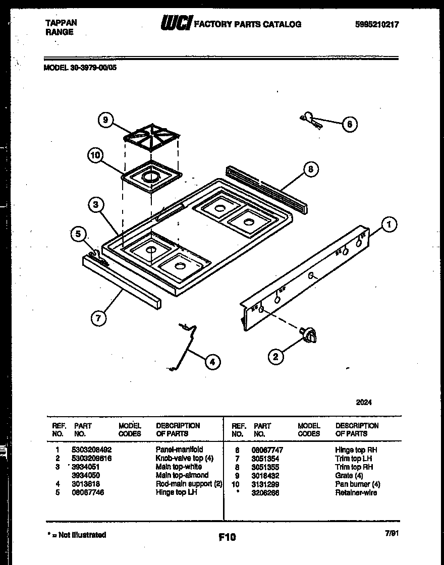 Tappan 30-3979-00-05 cooktop parts diagram