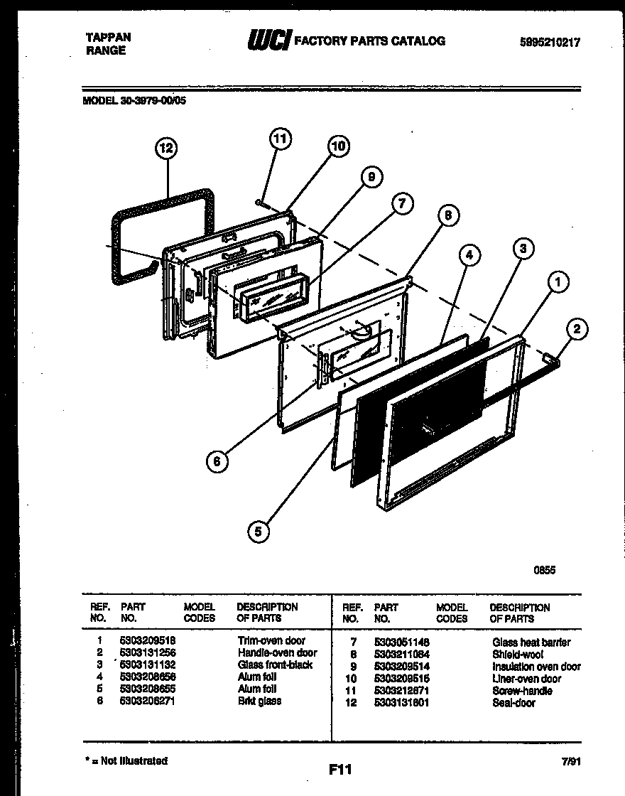 Tappan 30-3979-00-05 door parts diagram