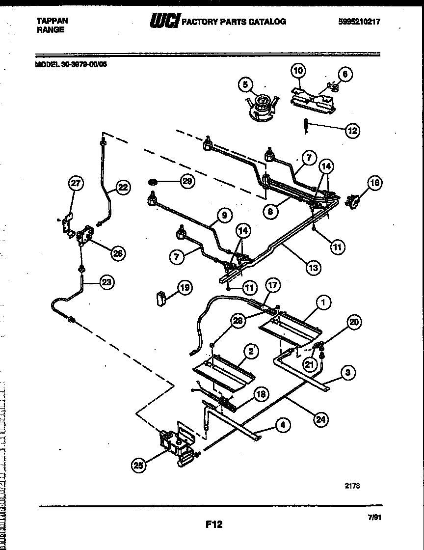 Tappan 30-3979-00-05 burner, manifold and gas control diagram