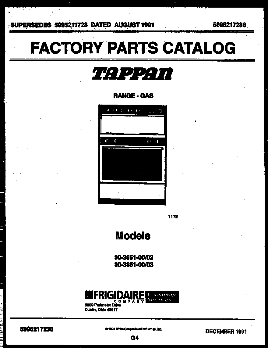 Tappan 30-3851-00-03 cover page diagram