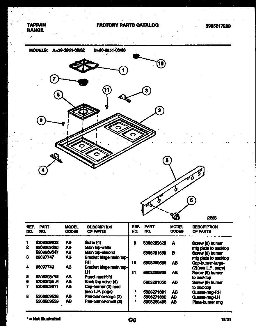 Tappan 30-3851-00-03 cooktop parts diagram