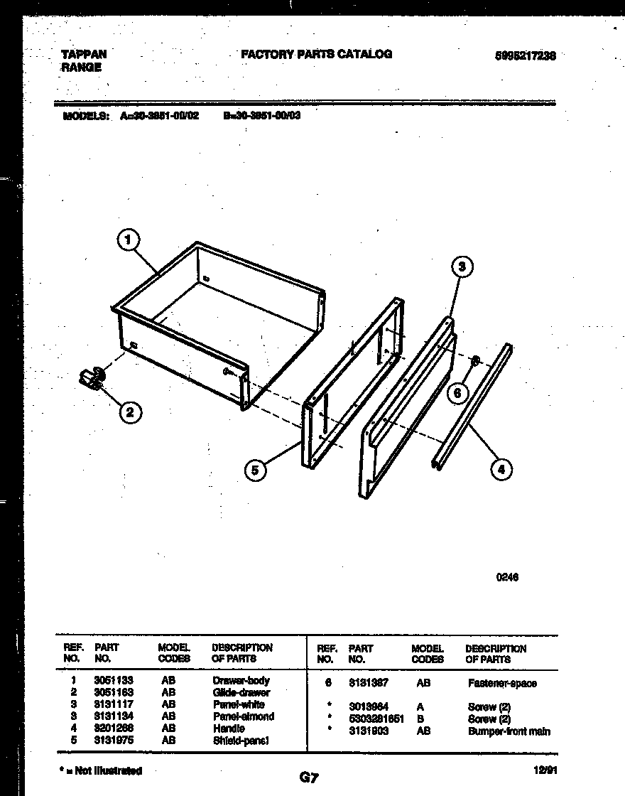 Tappan 30-3851-00-03 drawer parts diagram