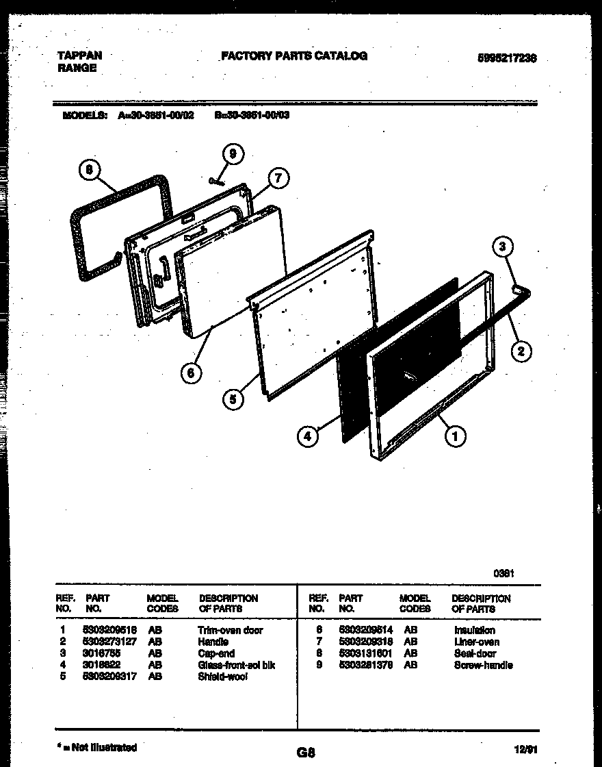 Tappan 30-3851-00-03 door parts diagram