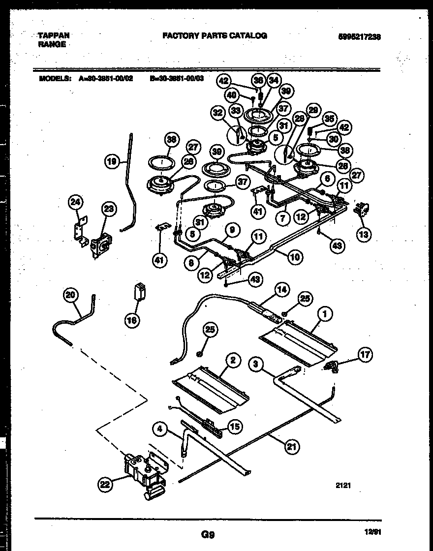 Tappan 30-3851-00-03 burner, manifold and gas control diagram