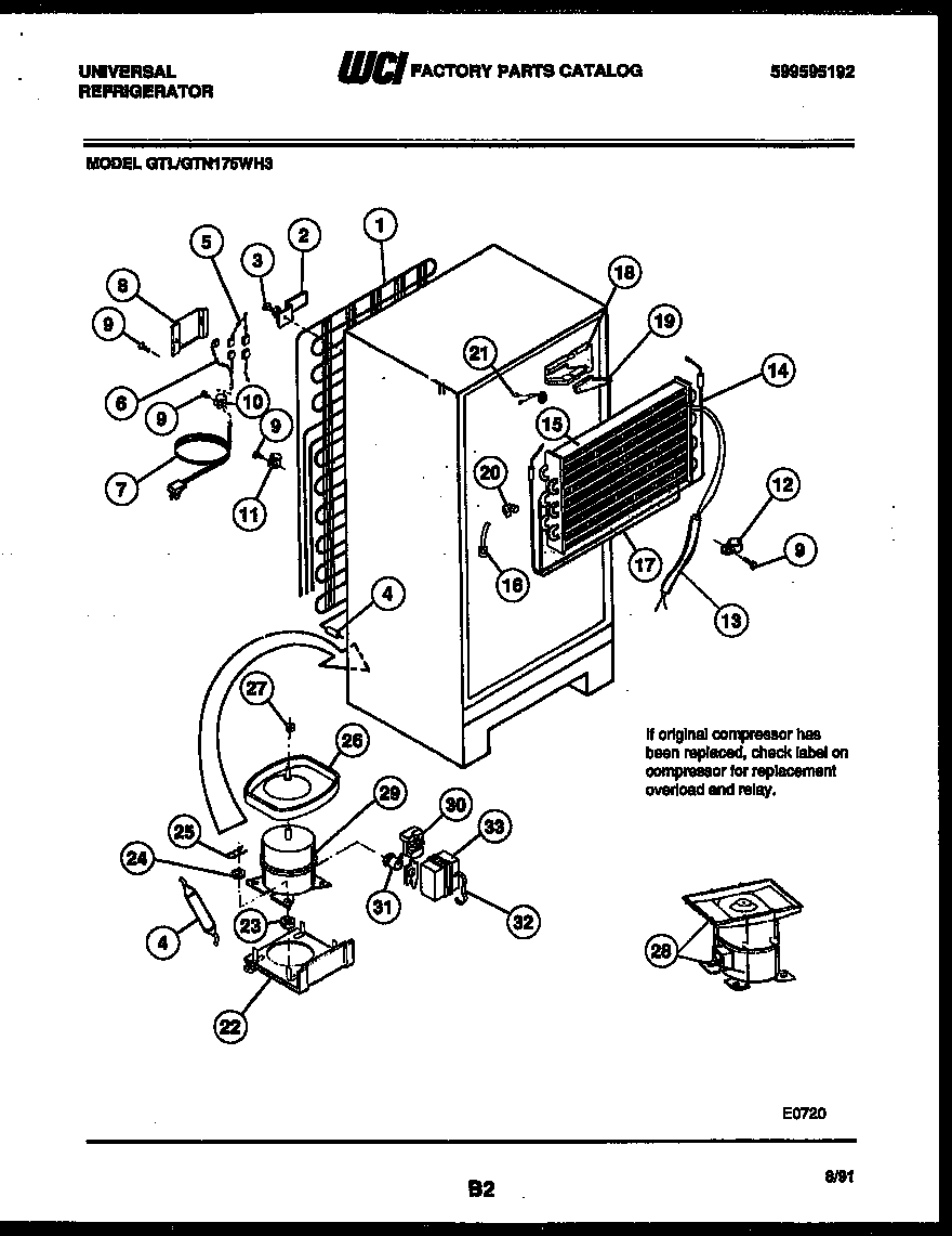 White-Westinghouse GTN175CH3 system and automatic defrost parts diagram