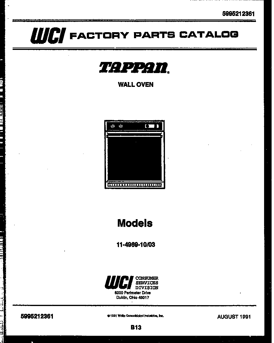 Tappan 11-4969-00-03 cover page- text only diagram