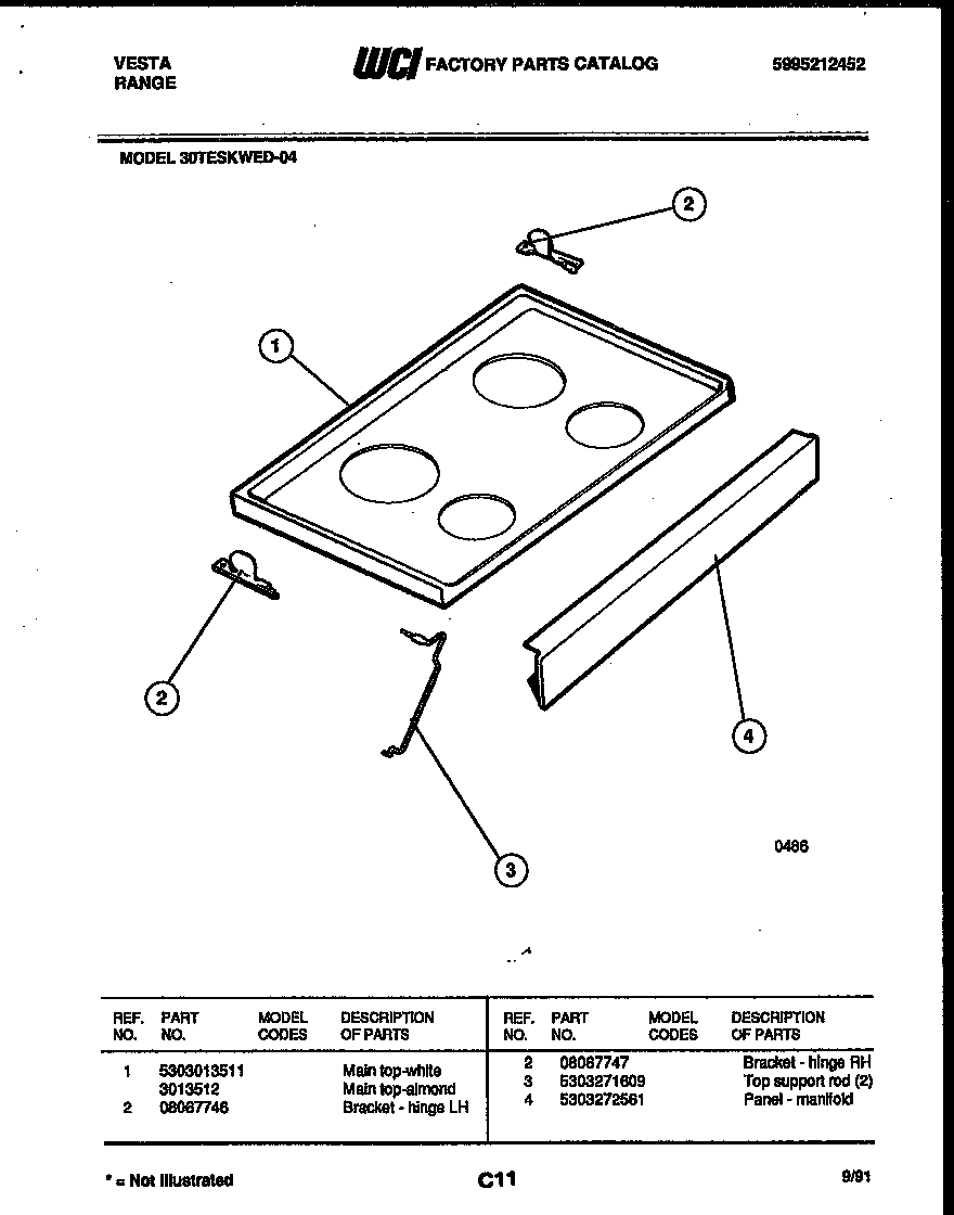 Tappan 30TESKWED4 cooktop parts diagram