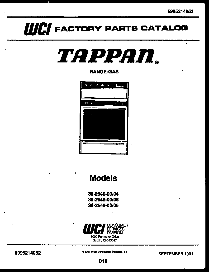 Tappan 30-2549-23-06 cover page diagram