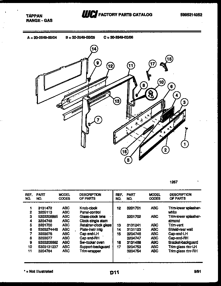 Tappan 30-2549-23-06 backguard diagram