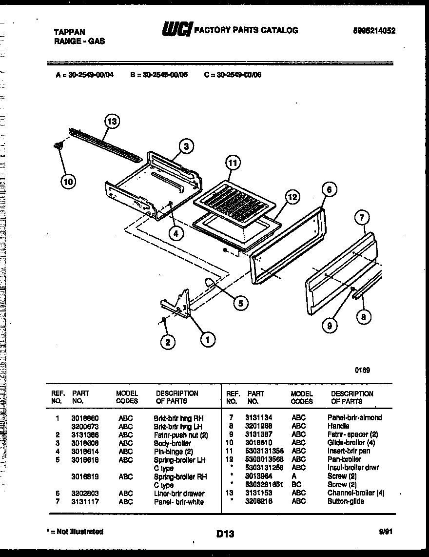 Tappan 30-2549-23-06 broiler drawer parts diagram