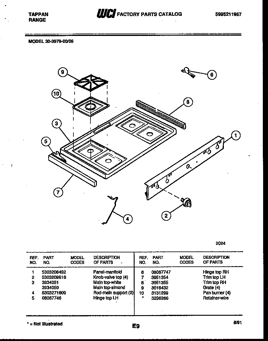 Tappan 30-3979-23-06 cooktop parts diagram