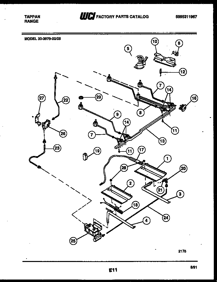 Tappan 30-3979-23-06 burner, manifold and gas control diagram