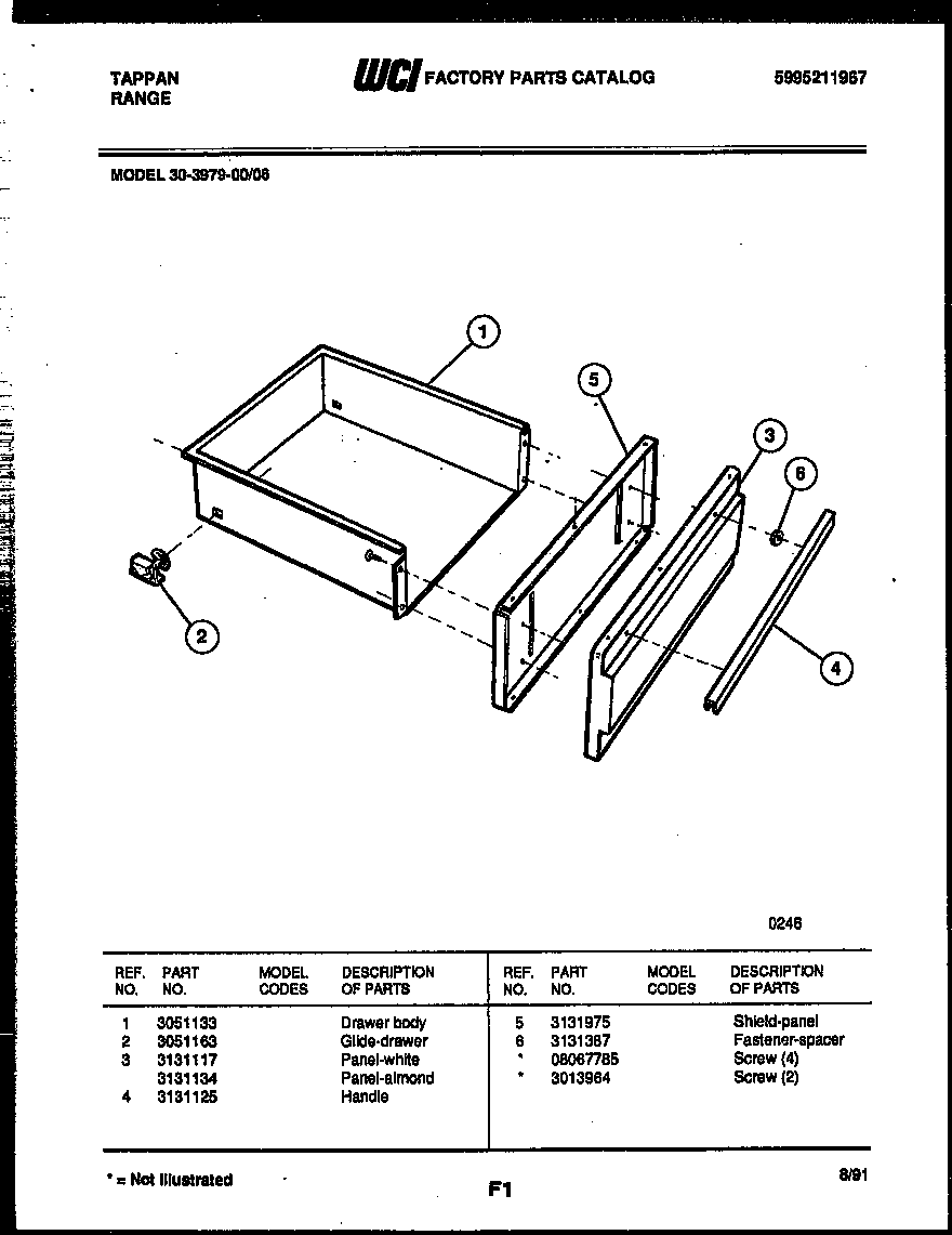 Tappan 30-3979-23-06 drawer parts diagram