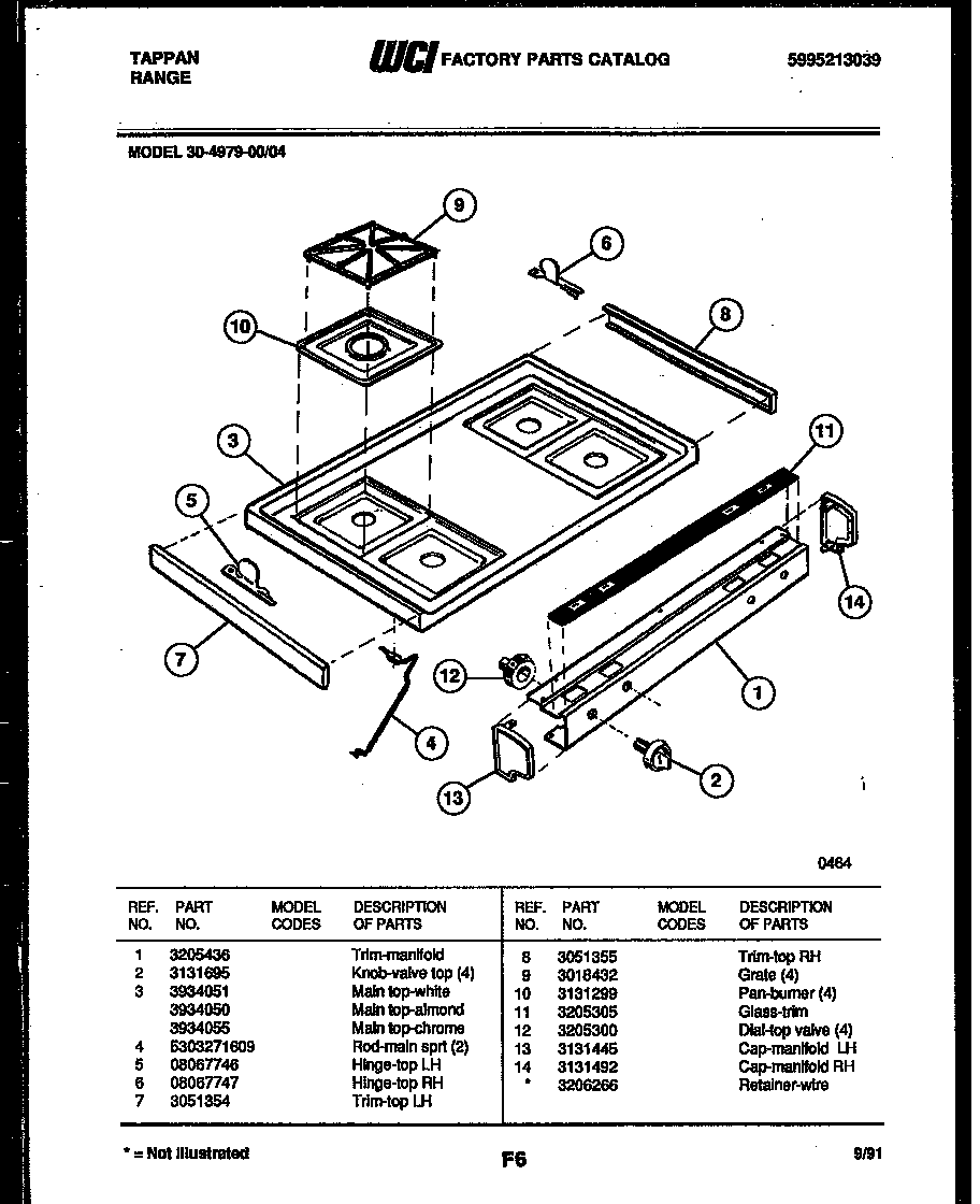 Tappan 30-4979-00-04 cooktop parts diagram