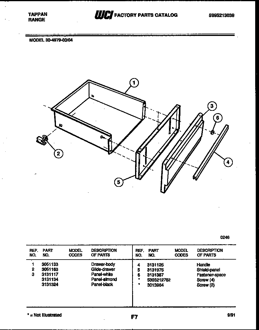 Tappan 30-4979-00-04 drawer parts diagram