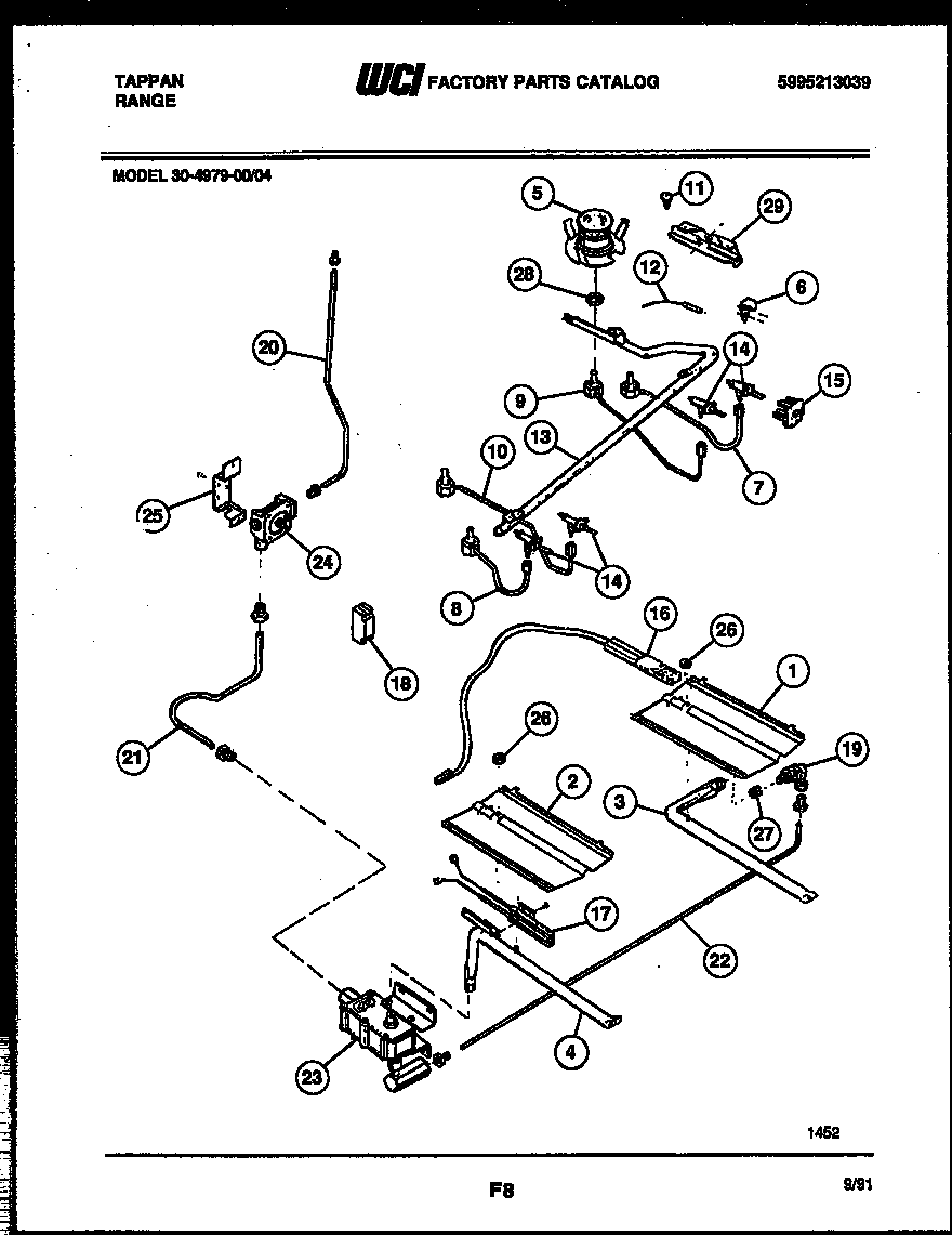 Tappan 30-4979-00-04 burner, manifold and gas control diagram