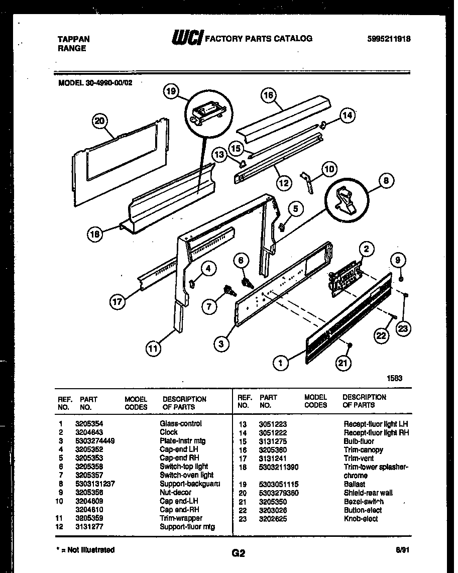 Tappan 30-4990-00-02 backguard diagram