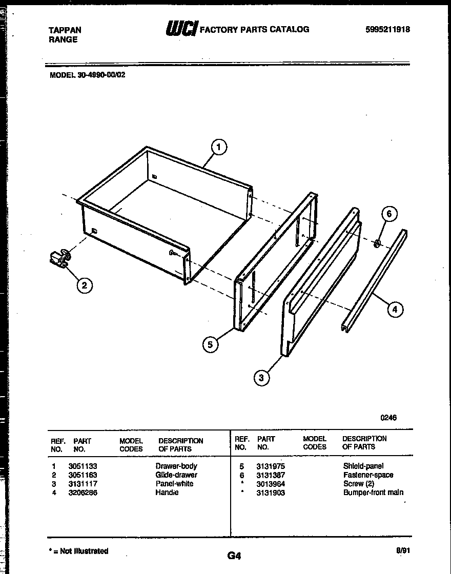Tappan 30-4990-00-02 drawer parts diagram
