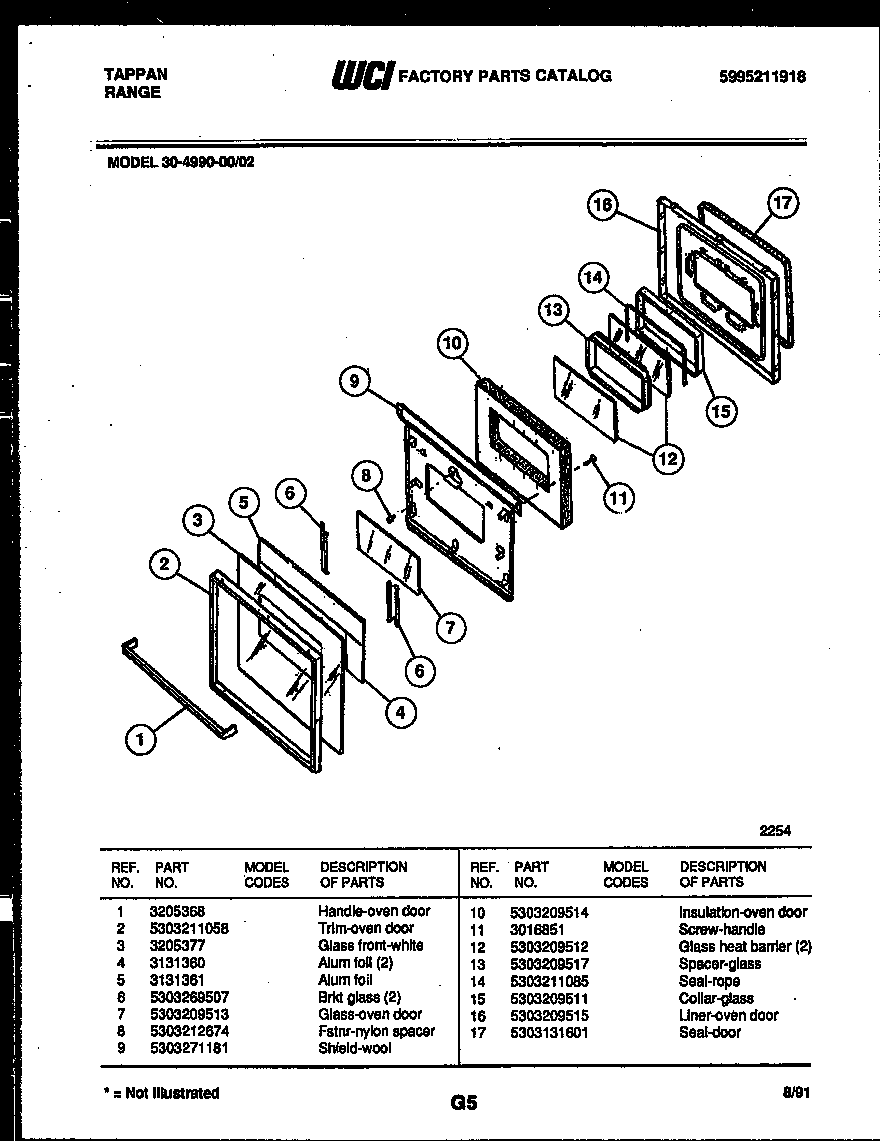 Tappan 30-4990-00-02 door parts diagram
