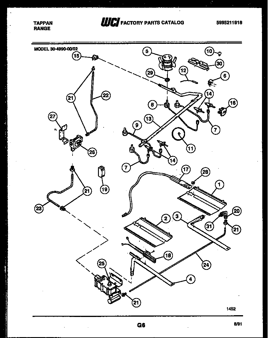 Tappan 30-4990-00-02 burner, manifold and gas control diagram