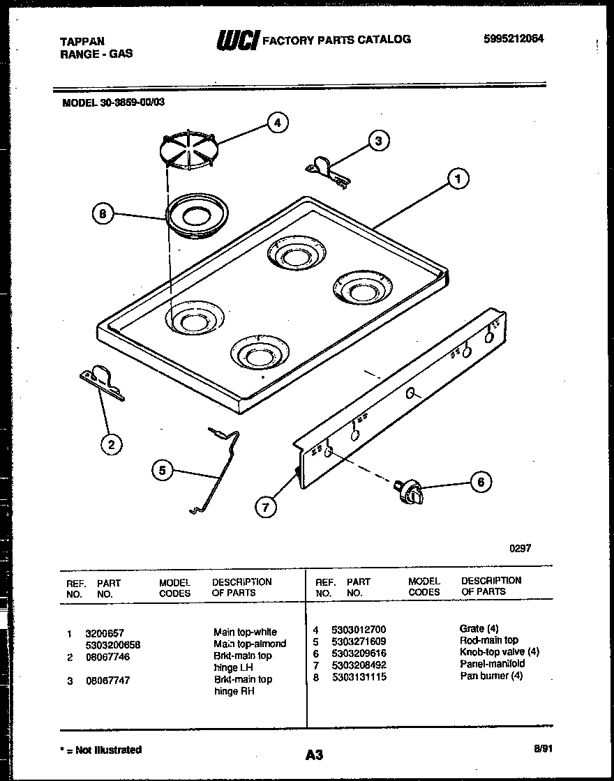 Tappan 30-3859-00-03 cooktop parts diagram