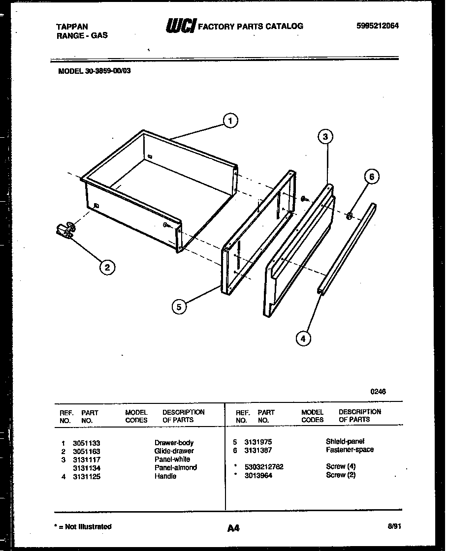 Tappan 30-3859-00-03 drawer parts diagram