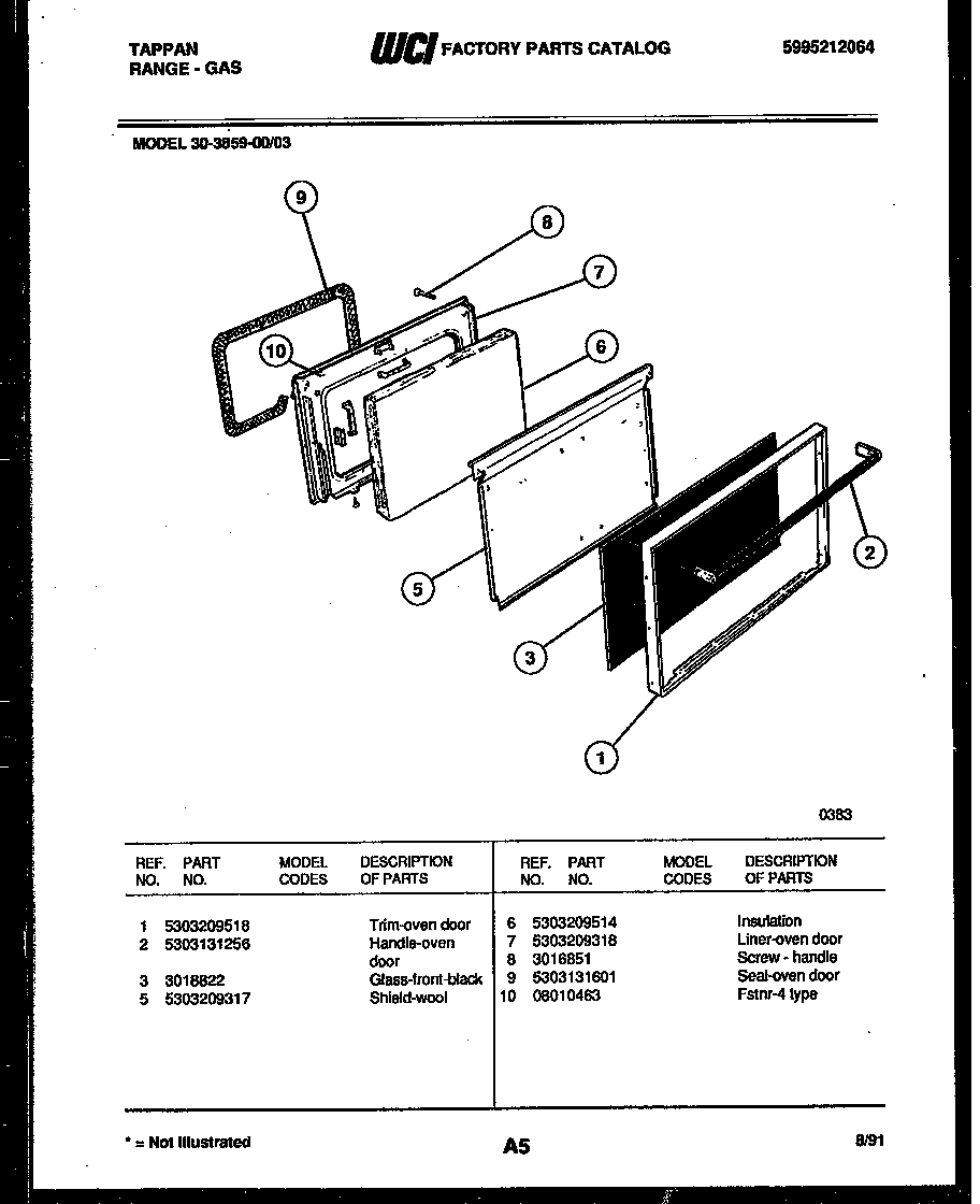 Tappan 30-3859-00-03 door parts diagram