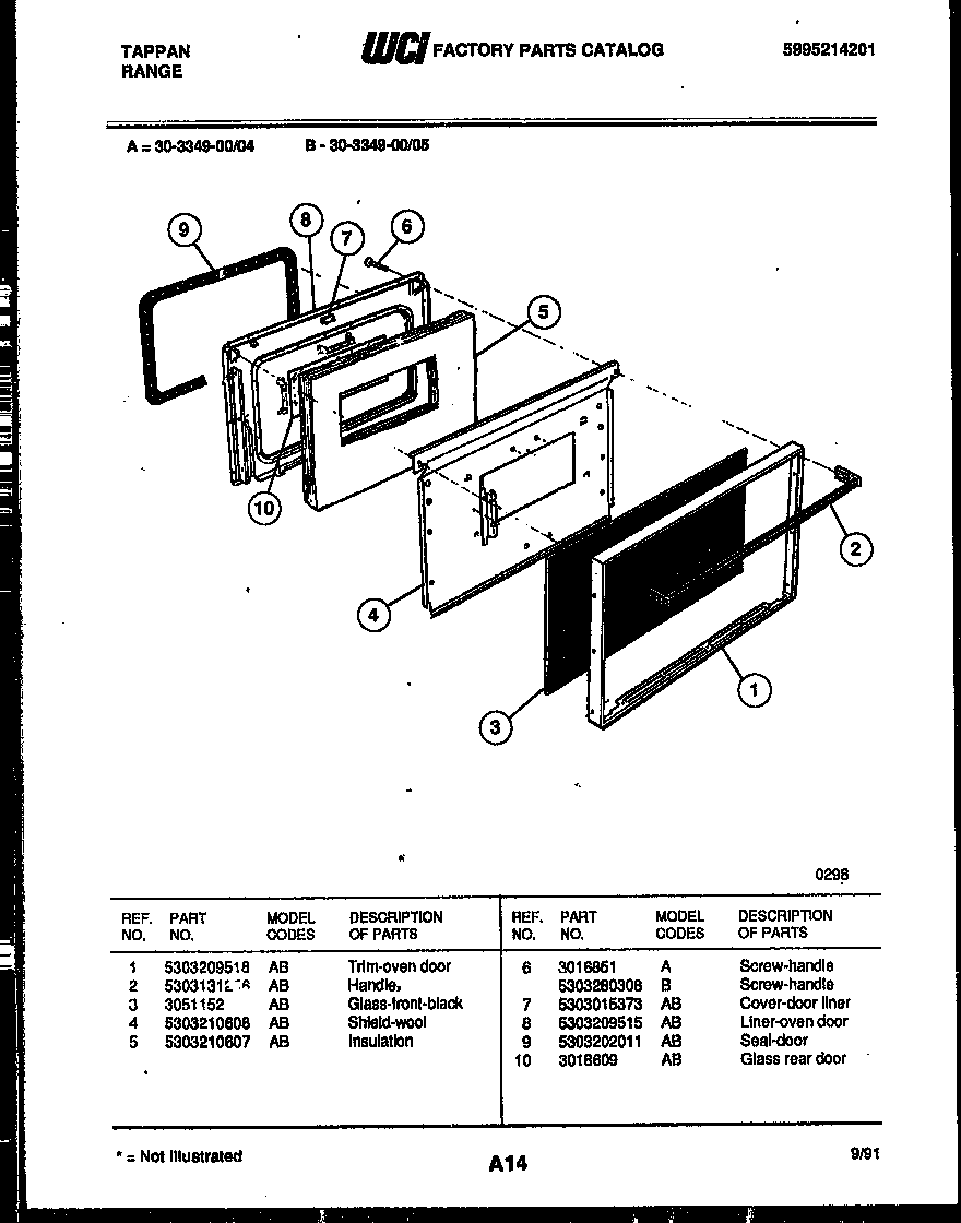 Tappan 30-3349-00-04 door parts diagram