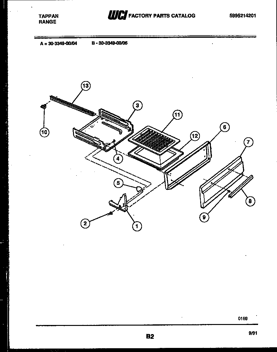 Tappan 30-3349-00-04 broiler drawer parts diagram