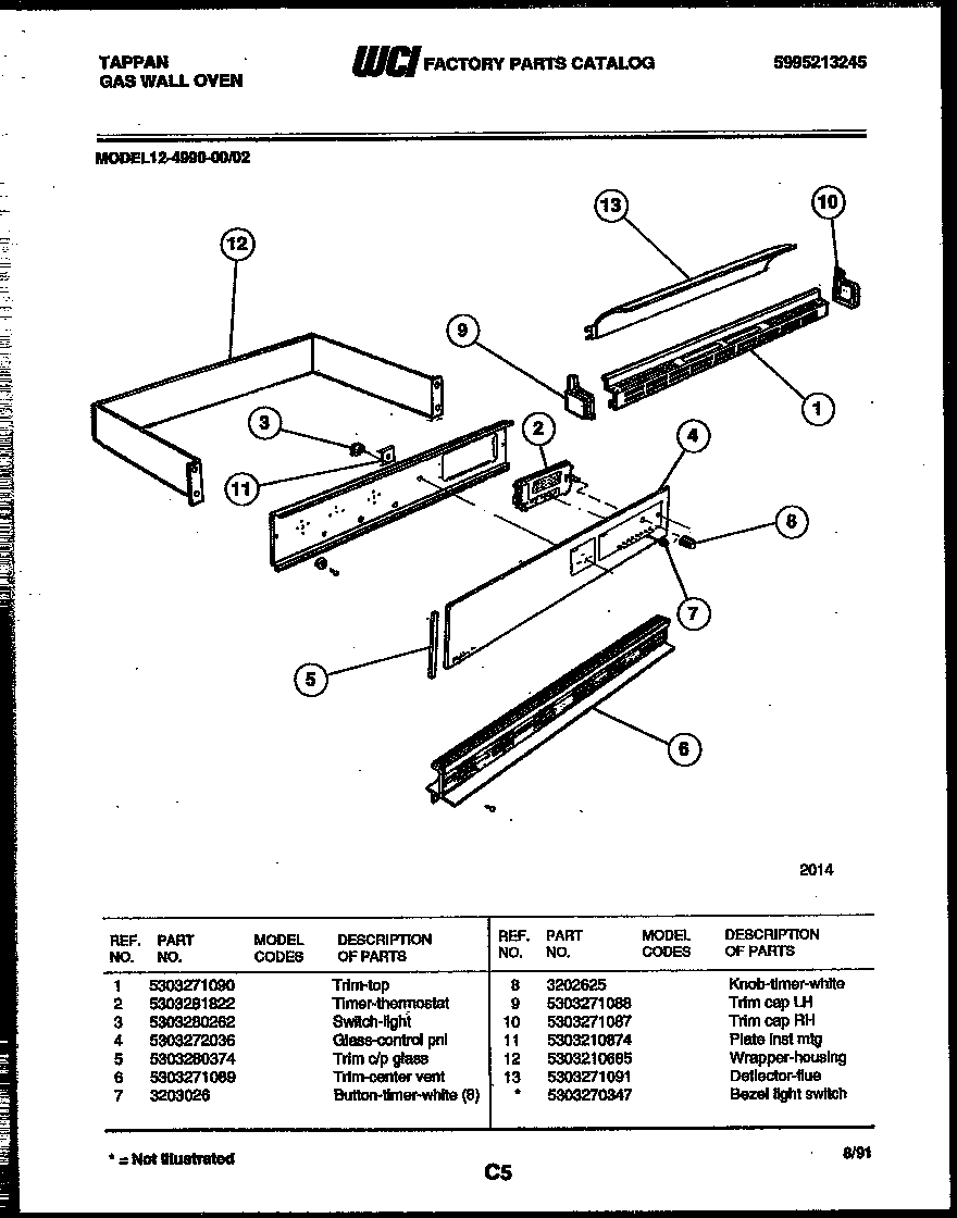 Tappan 12-4990-00-02 control panel diagram