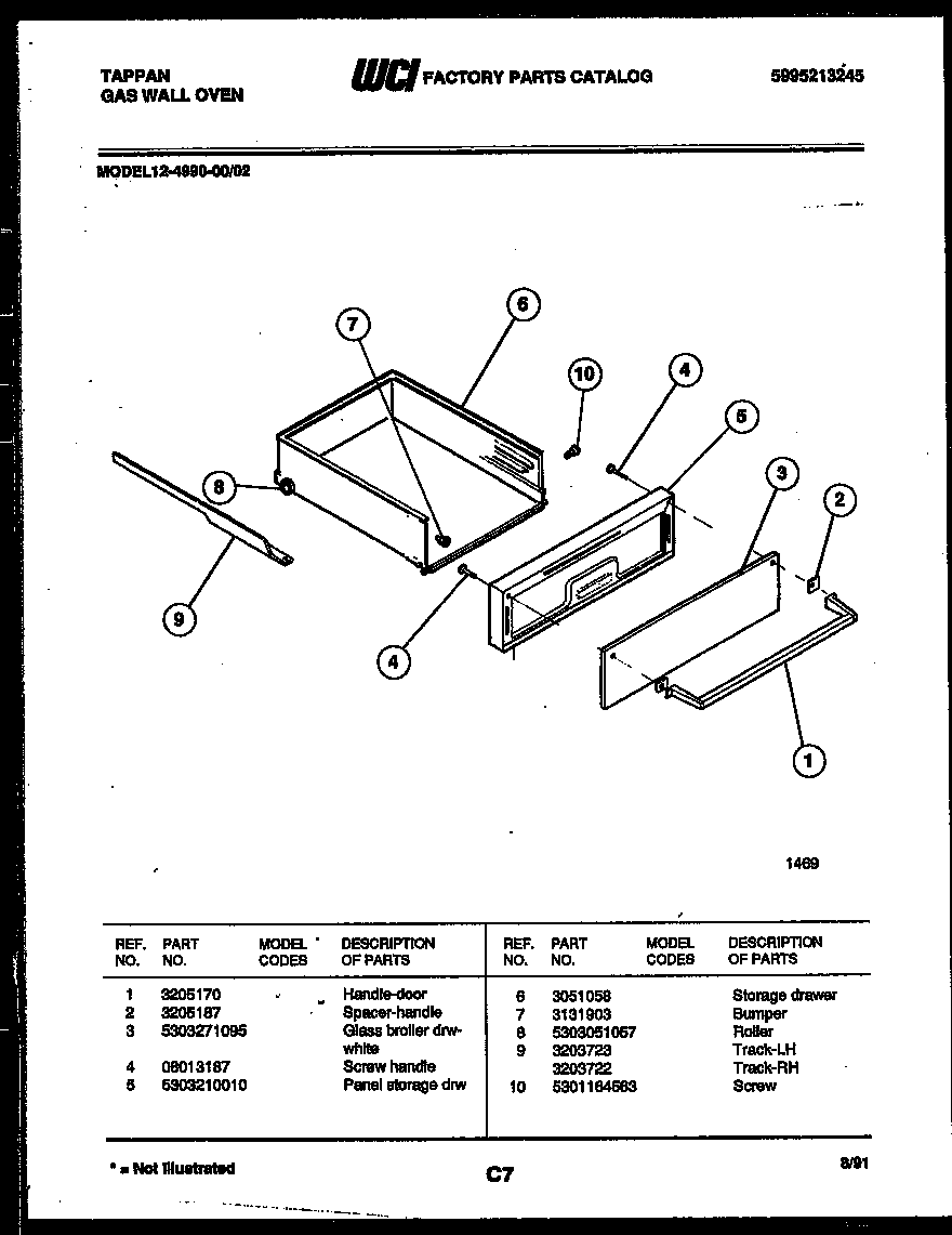 Tappan 12-4990-00-02 drawer parts diagram
