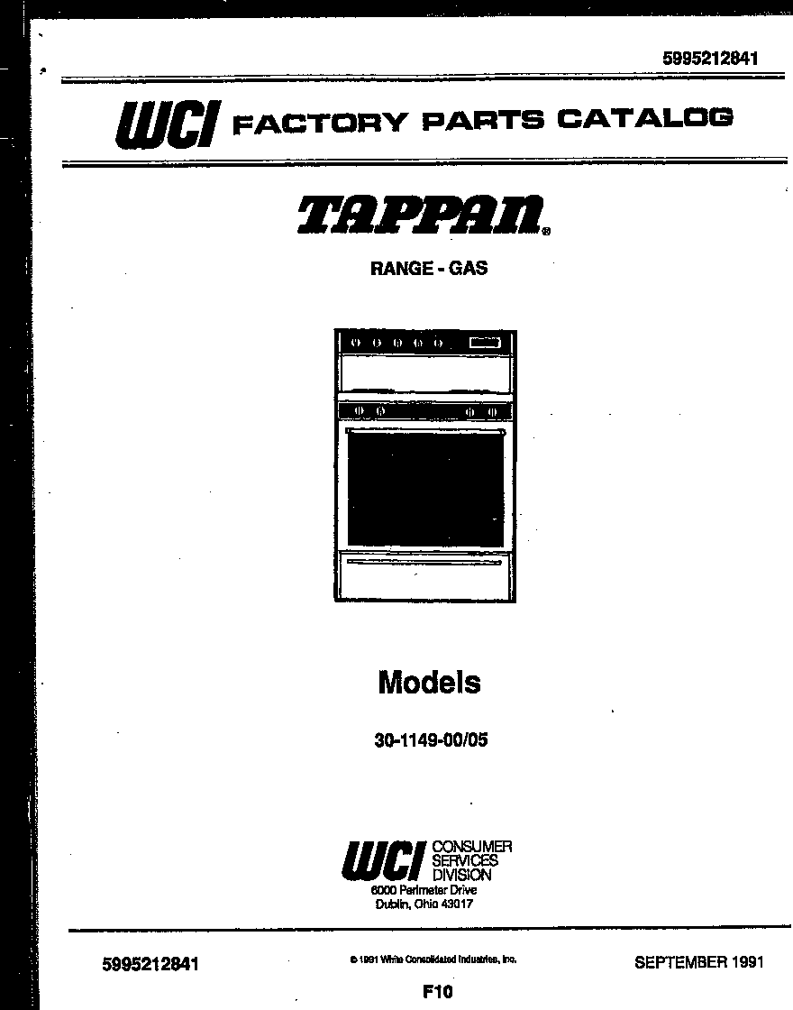 Tappan 30-1149-23-05 cover page diagram