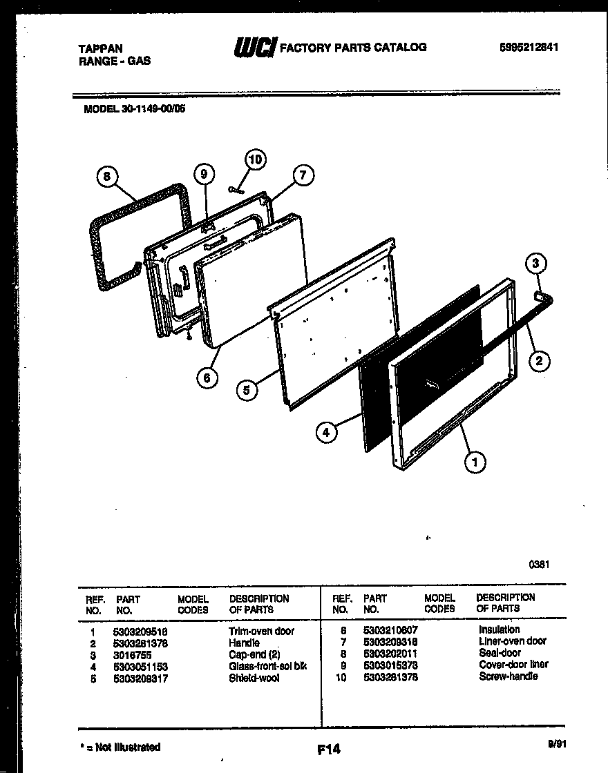 Tappan 30-1149-23-05 door parts diagram