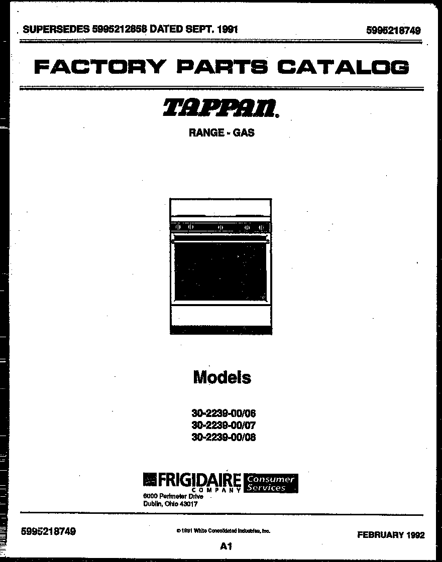 Tappan 30-2239-00-08 cover page diagram