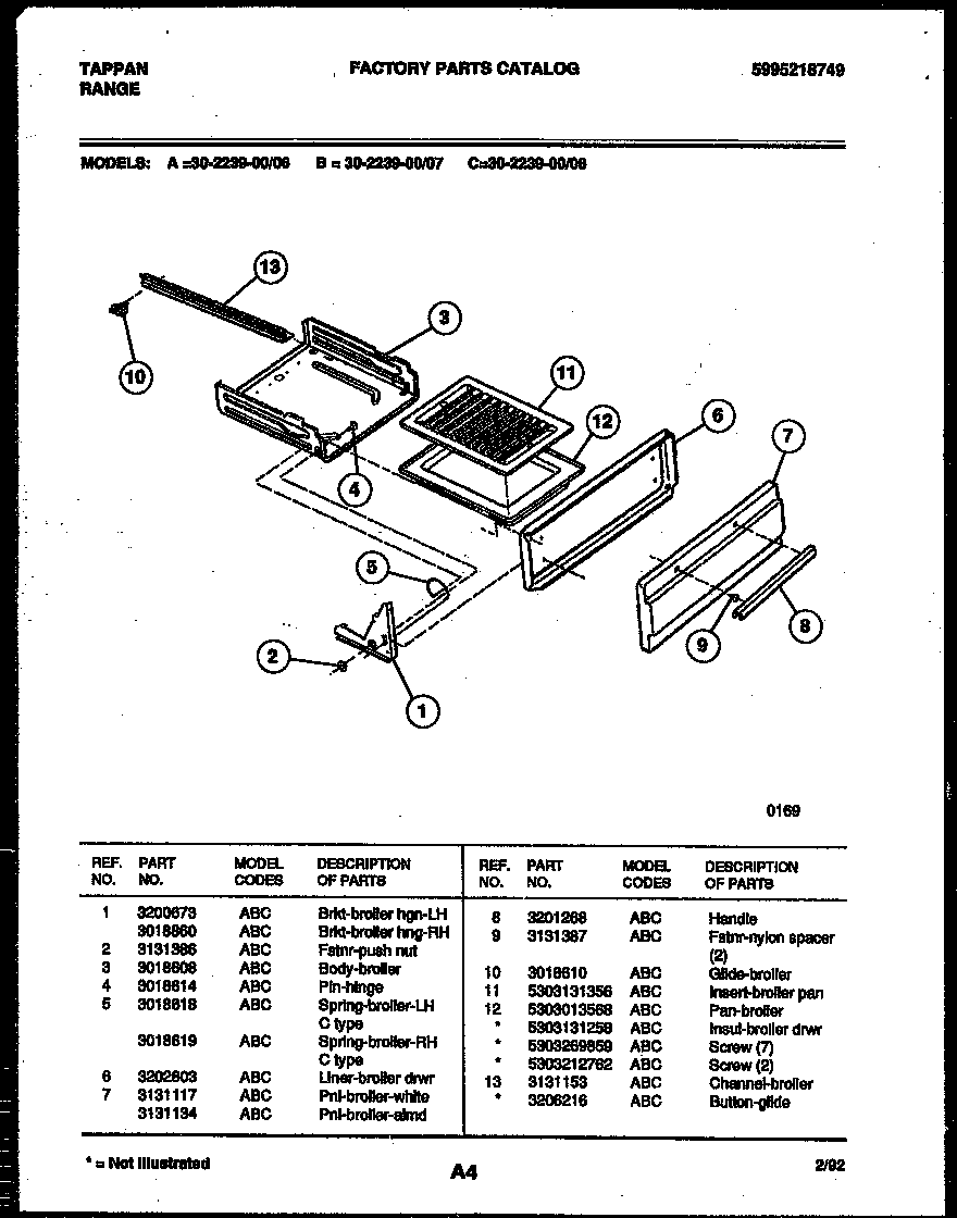 Tappan 30-2239-00-08 broiler drawer parts diagram