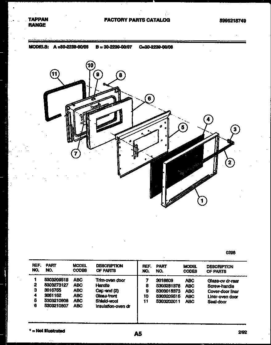 Tappan 30-2239-00-08 door parts diagram