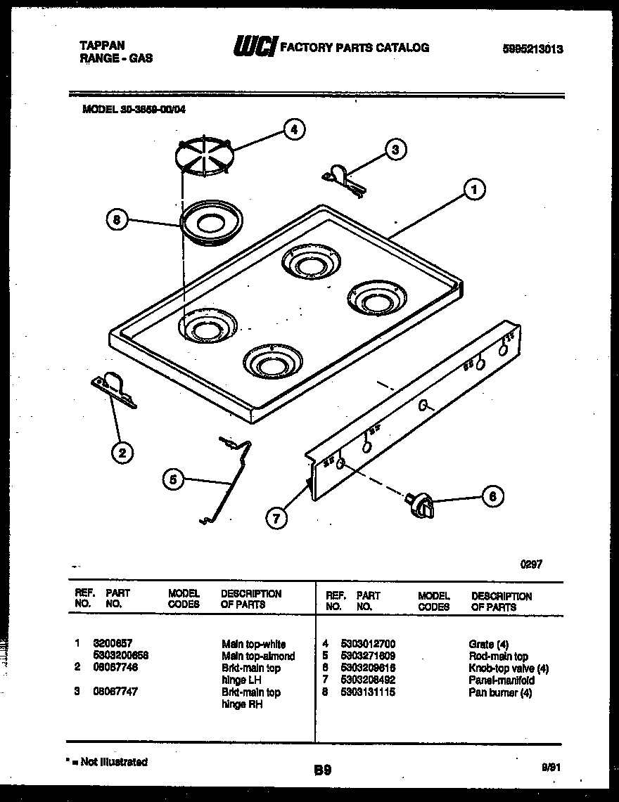 Tappan 30-3859-23-04 cooktop parts diagram