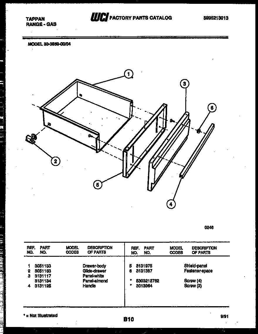 Tappan 30-3859-23-04 drawer parts diagram