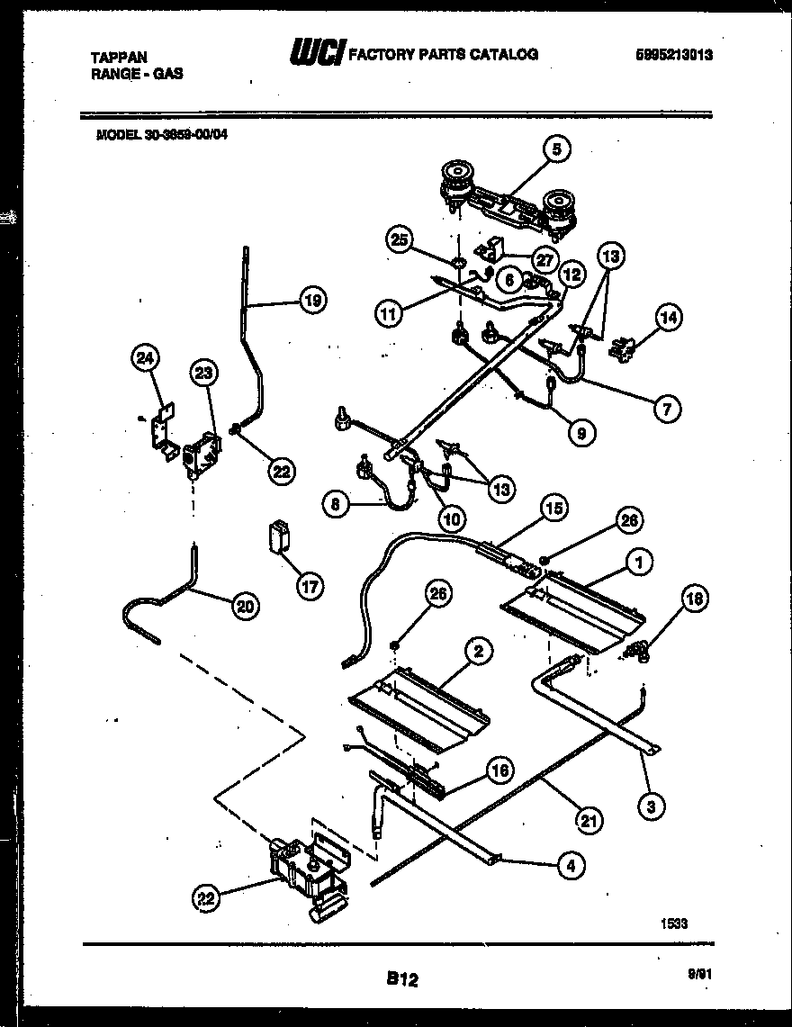 Tappan 30-3859-23-04 burner, manifold and gas control diagram