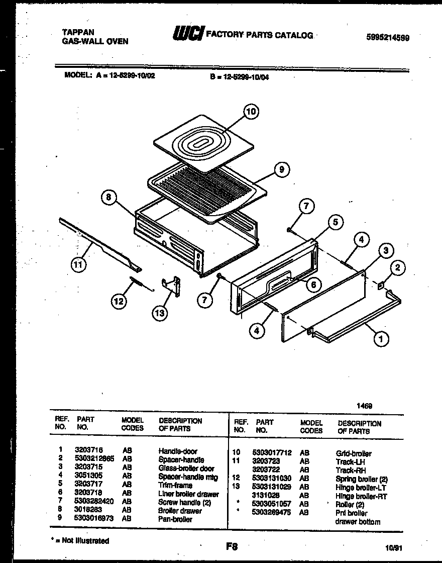 Tappan 12-5299-00-04 broiler drawer parts diagram