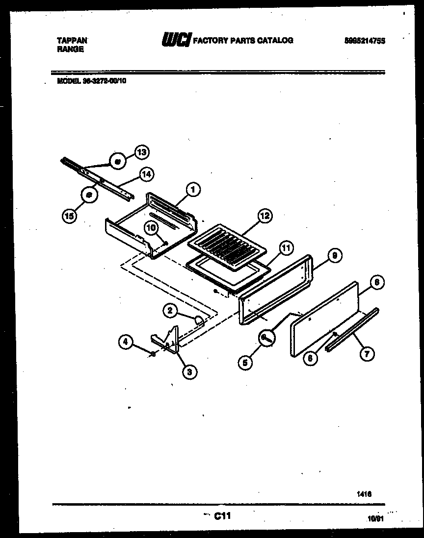 Tappan 36-3272-00-10 broiler drawer parts diagram
