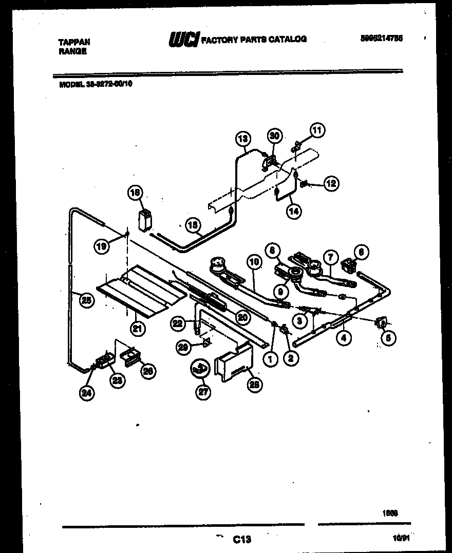Tappan 36-3272-00-10 burner, manifold and gas control diagram