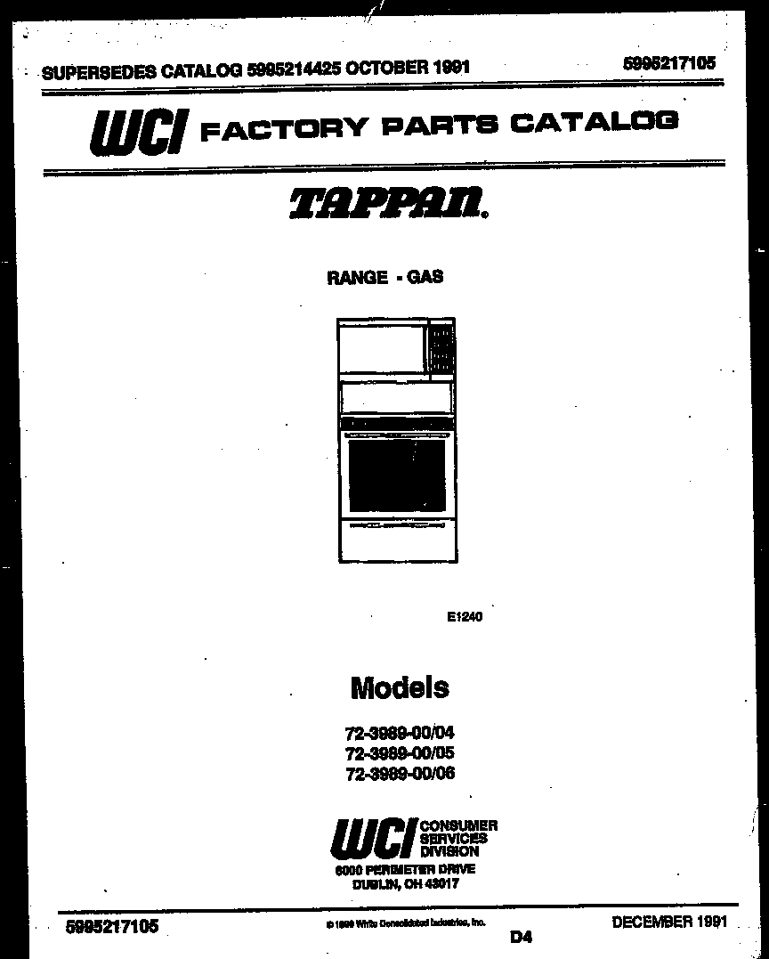 Tappan 72-3989-00-04 cover page diagram