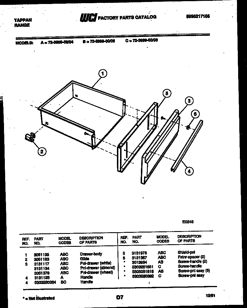 Tappan 72-3989-00-04 drawer parts diagram