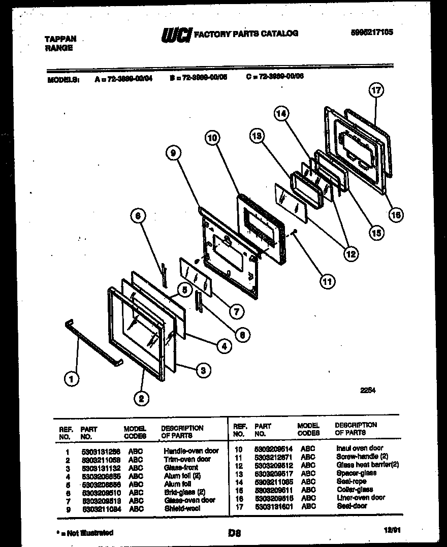 Tappan 72-3989-00-04 lower oven door parts diagram