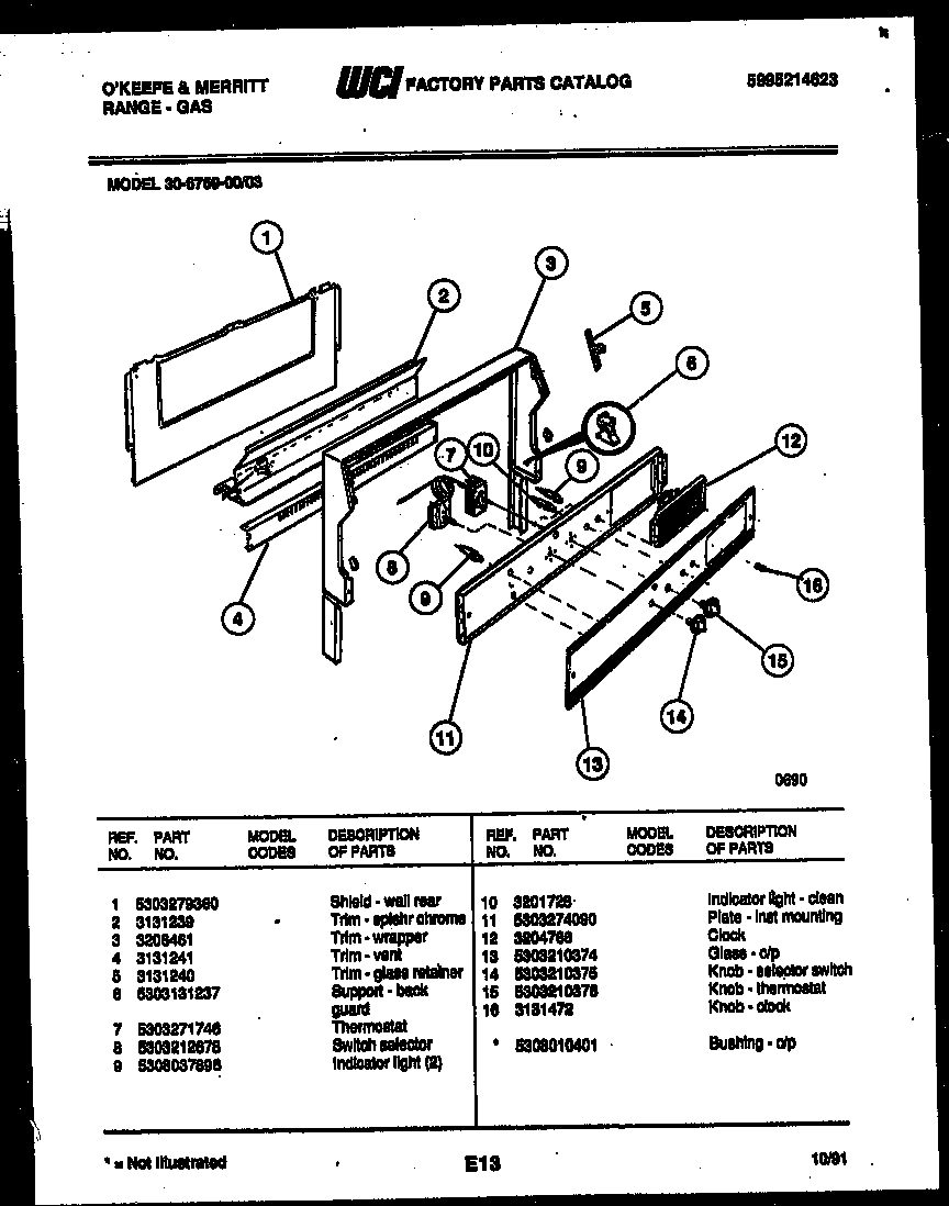 Tappan 30-6759-00-03 backguard diagram