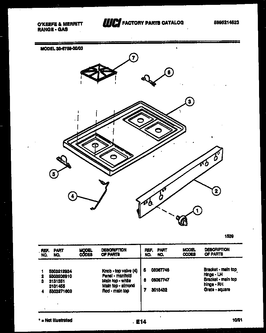 Tappan 30-6759-00-03 cooktop parts diagram