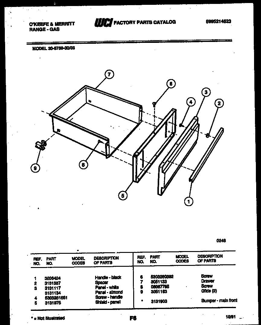 Tappan 30-6759-00-03 drawer parts diagram