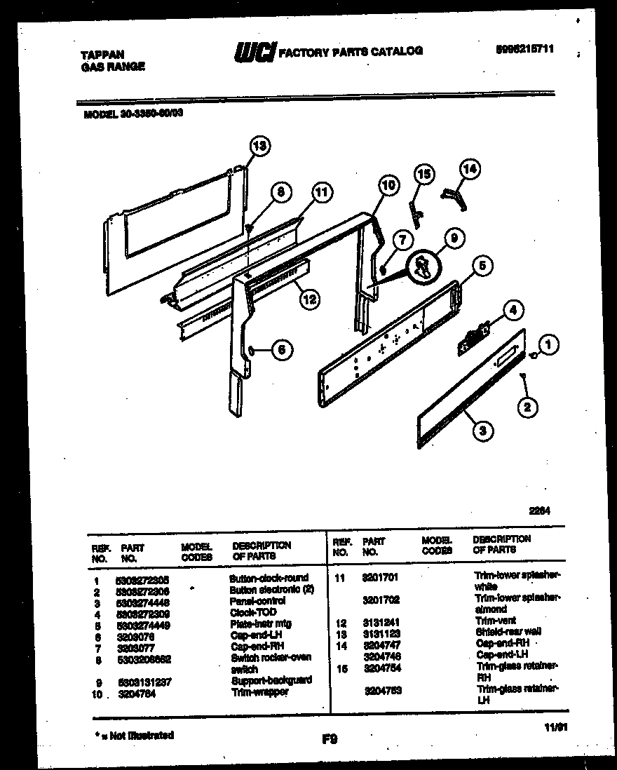 Tappan 30-3350-23-03 backguard diagram
