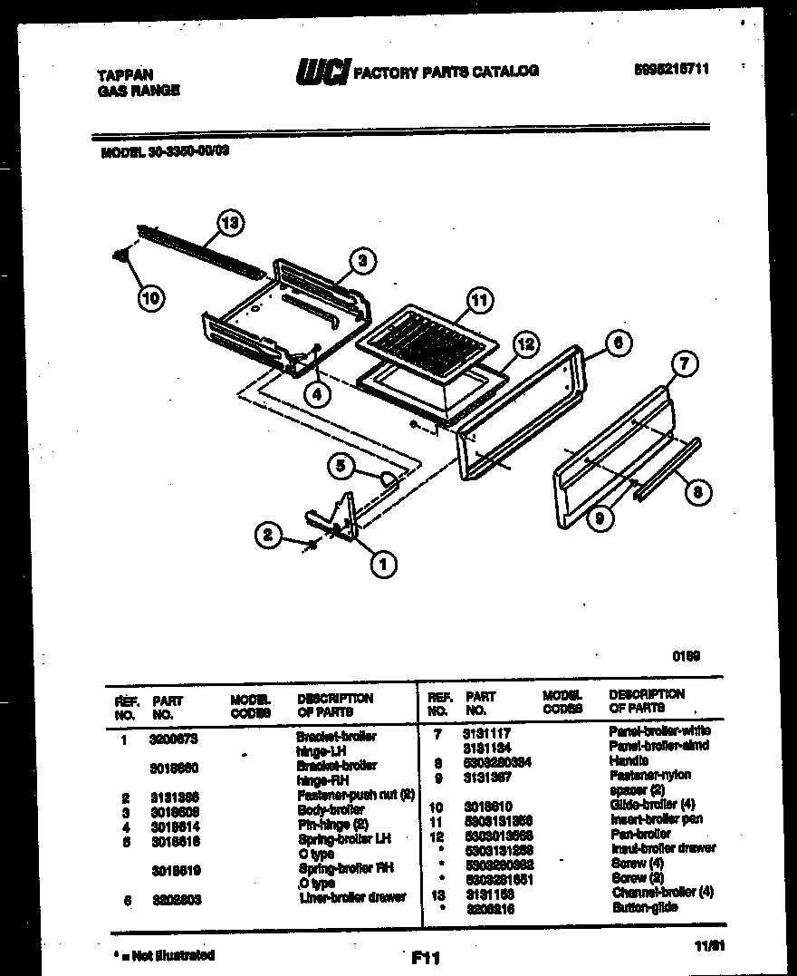Tappan 30-3350-23-03 broiler drawer parts diagram